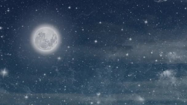 Движение Луны Звездному Небу Облаками — стоковое видео