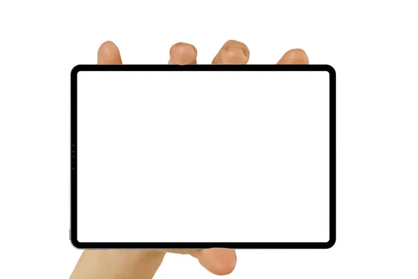 Tablet Ipad Uma Mão Sobre Fundos Brancos — Fotografia de Stock