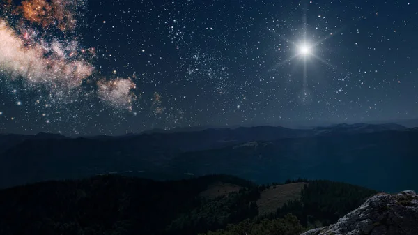Cielo Nocturno Bosque Con Estrellas Luna — Foto de Stock