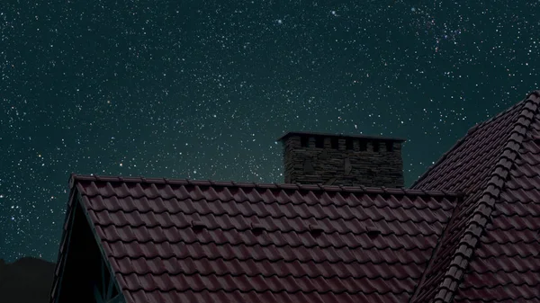 Das Dach Des Hauses Unter Dem Nachtblauen Himmel — Stockfoto