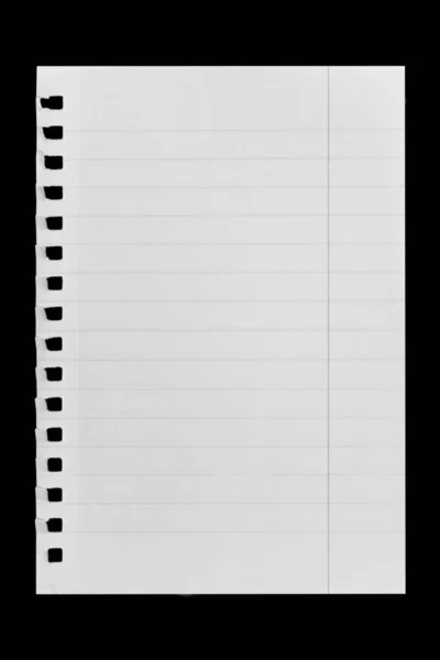 Cuaderno Página Papel Aislado Fondo Negro — Foto de Stock
