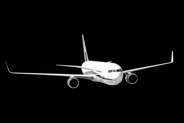 Vliegtuig Vliegt Zwarte Achtergrond — Stockfoto