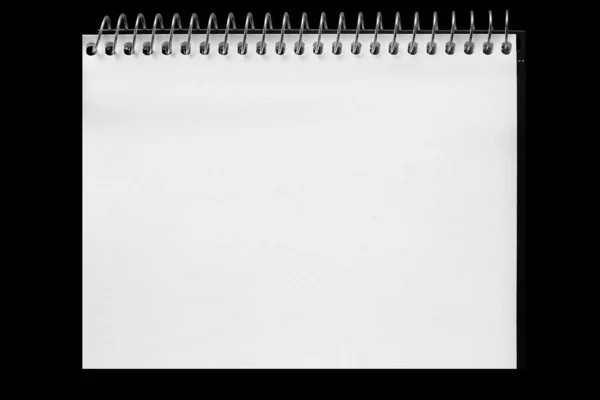 Caderno Página Papel Isolado Fundo Preto — Fotografia de Stock