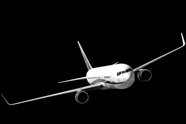 Ein Flugzeug Fliegt Auf Schwarzem Hintergrund — Stockfoto