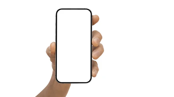 Μια Τηλεφωνική Διαφήμιση Iphone Στο Λευκό Φόντο — Φωτογραφία Αρχείου