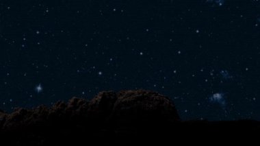 Gece gökyüzünde dağların manzarasıyla yıldızların hareketi