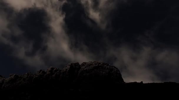 Beweging Van Sterren Aan Nachtelijke Hemel Met Uitzicht Bergen — Stockvideo