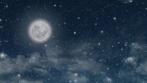 Движение Луны Звездному Небу Облаками — стоковое видео