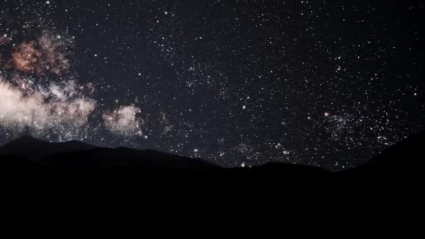 Bewegung Der Sterne Nachthimmel Mit Blick Auf Die Berge — Stockvideo