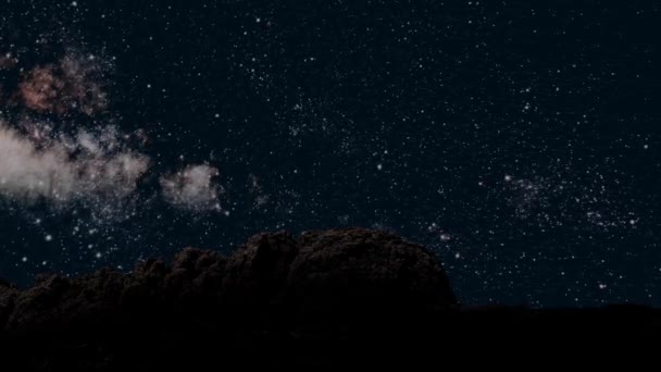 Gerakan Bintang Bintang Langit Malam Dengan Pemandangan Pegunungan — Stok Video