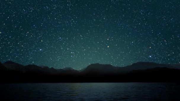 Νυχτερινή Θάλασσα Θέα Βουνά Και Έναστρο Ουρανό Υψηλής Ποιότητας Πλάνα — Αρχείο Βίντεο