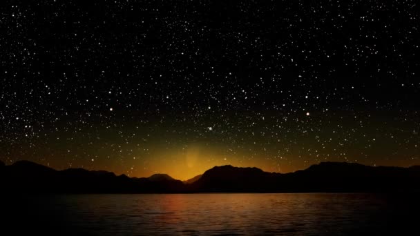 Nacht Meer Mit Blick Auf Berge Und Sternenhimmel Hochwertiges Filmmaterial — Stockvideo