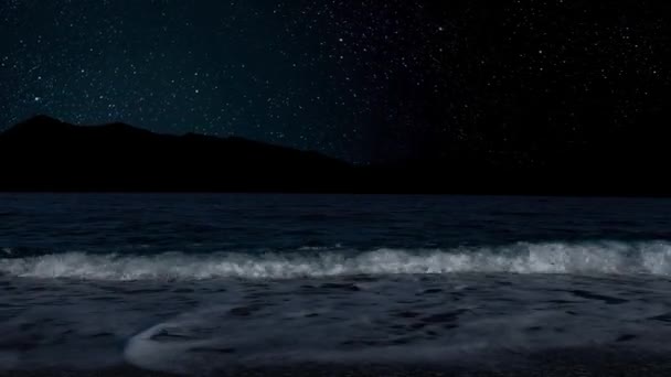 Nocne Morze Widokiem Góry Gwiaździste Niebo — Wideo stockowe