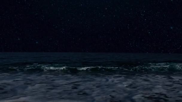Mar Noturno Com Vista Para Montanhas Céu Estrelado — Vídeo de Stock