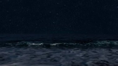 Gece denizi, dağların manzarası ve yıldızlı gökyüzü. Yüksek kalite 4k görüntü