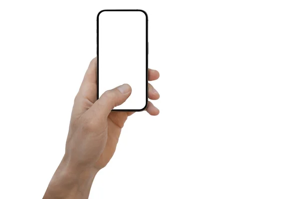 Een Telefoon Iphone Een Hand Een Witte Achtergrond — Stockfoto