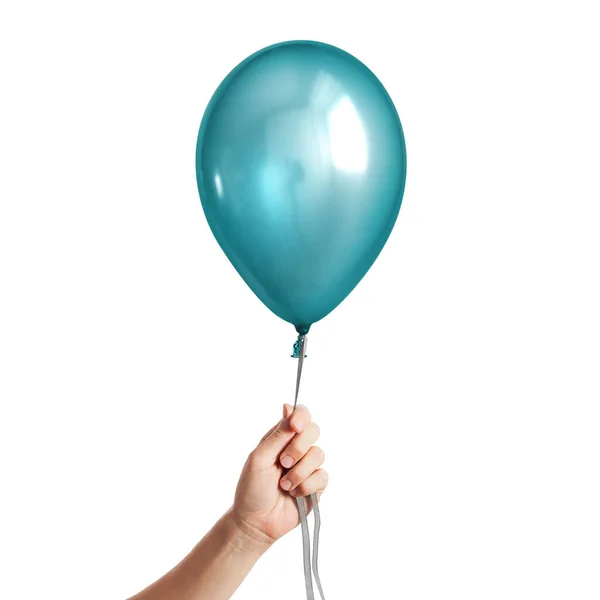 Balão Inflável Uma Mão Fundo Branco — Fotografia de Stock