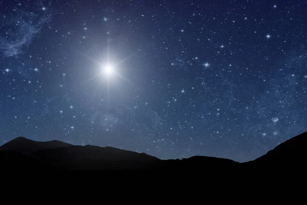 Christmas Star Shines Night Mountains Bethlehem — Stock Photo, Image