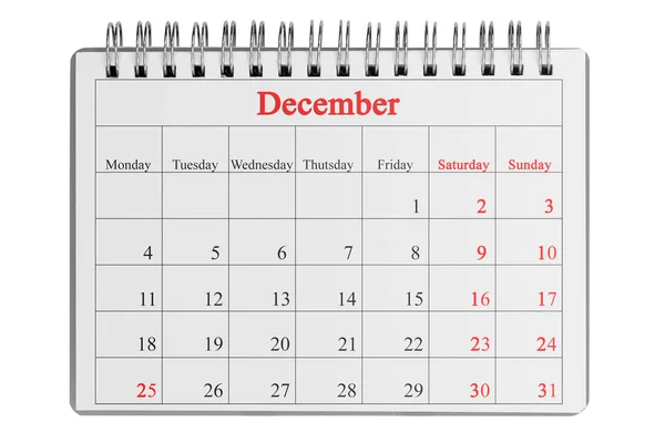 Dicembre Calendario Notebook Sugli Sfondi Bianchi — Foto Stock
