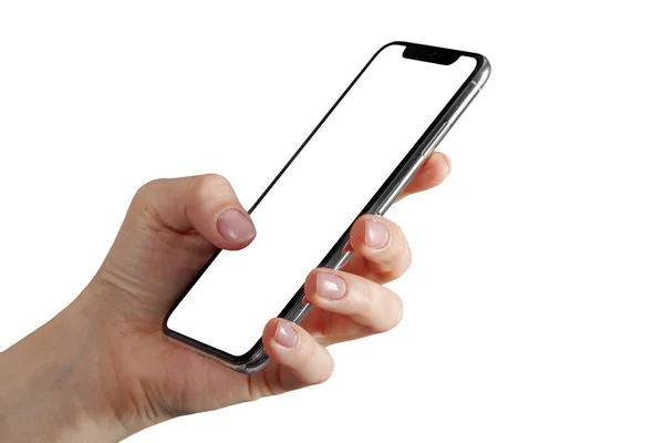 Ein Iphone Der Hand Auf Dem Weißen Hintergrund — Stockfoto