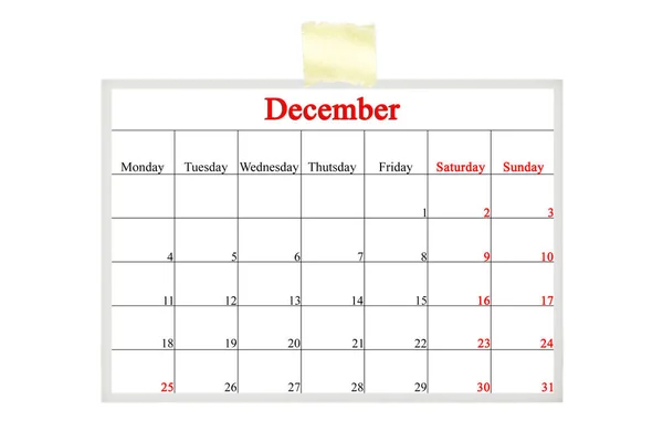 白色背景的笔记本日历上的12月25日 — 图库照片
