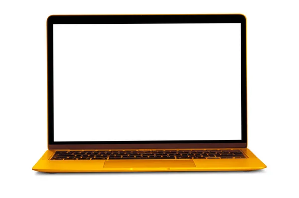 Σύγχρονο Χρυσό Φορητό Υπολογιστή Απομονωμένο Στο Λευκό Φόντο — Φωτογραφία Αρχείου