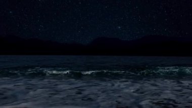 Gece gökyüzünde dağların manzarasıyla yıldızların hareketi