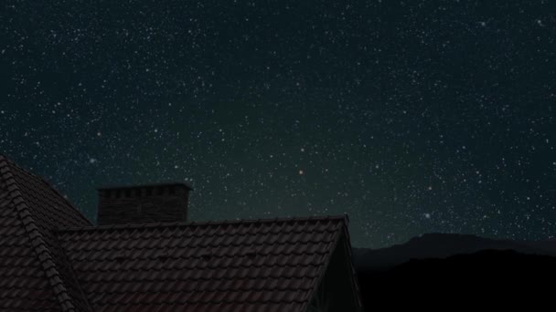 Střecha Domu Pod Noční Modrou Oblohou Vysoce Kvalitní Záběry — Stock video