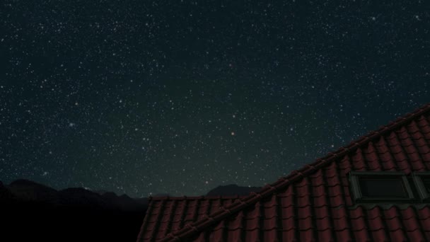 Telhado Casa Sob Céu Azul Noite Imagens Alta Qualidade — Vídeo de Stock