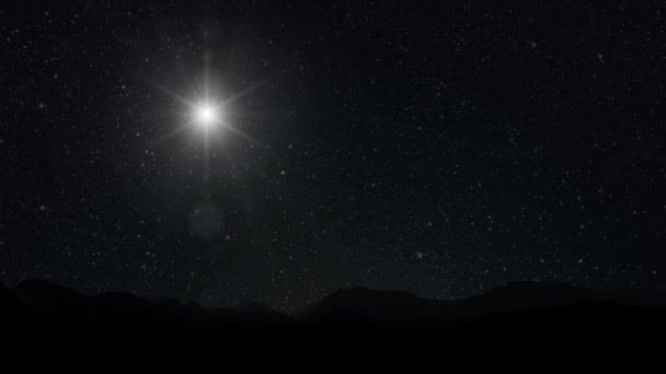 Estrela Brilha Céu Noturno Sobre Mar Feriado Natal — Vídeo de Stock
