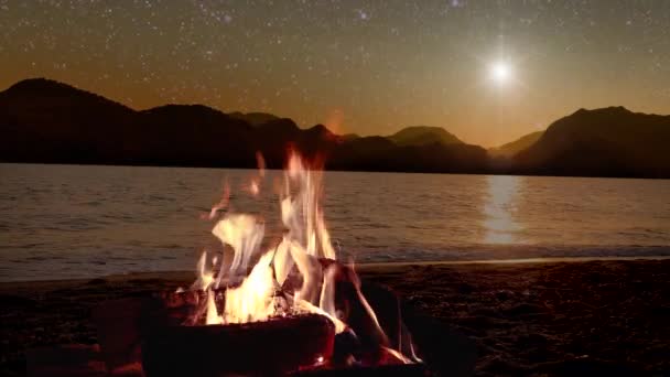 Αστέρι Λάμπει Στο Νυχτερινό Ουρανό Πάνω Από Θάλασσα Στις Διακοπές — Αρχείο Βίντεο