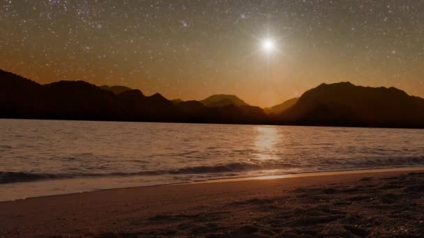 Weihnachtsfeiertag Leuchtet Der Stern Nachthimmel Über Dem Meer — Stockvideo