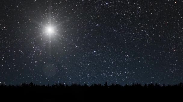 Estrela Brilha Céu Noturno Sobre Mar Feriado Natal — Vídeo de Stock