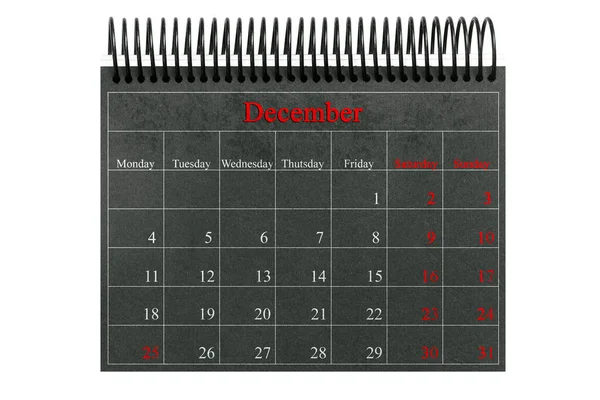 December Notebook Calendar White Backgrounds — Stock Photo, Image