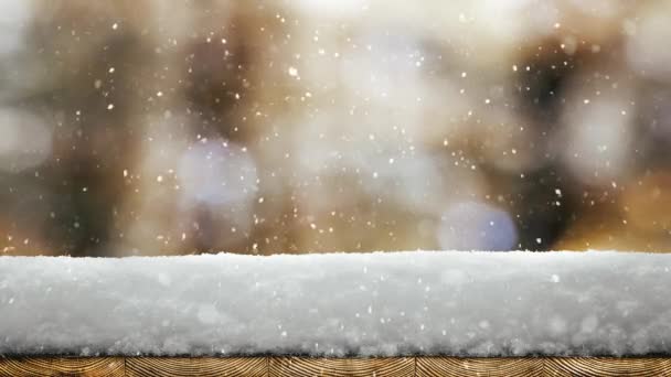 冬季圣诞背景 木头上有雪 — 图库视频影像