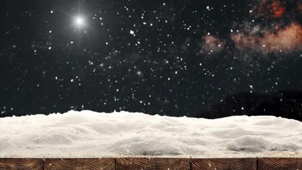 冬季圣诞背景 木头上有雪 — 图库视频影像