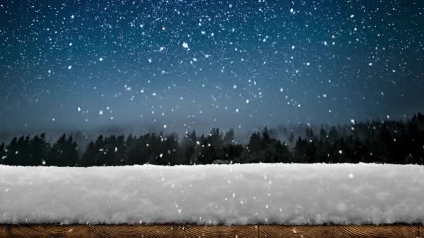 Zima Boże Narodzenie Tło Śniegu Drewno — Wideo stockowe