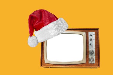 Noel için Noel Baba şapkalı retro TV