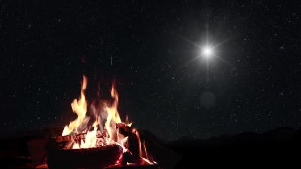 Звезда Светит Ночном Небе Над Морем Праздник Рождества Высококачественные Кадры — стоковое видео