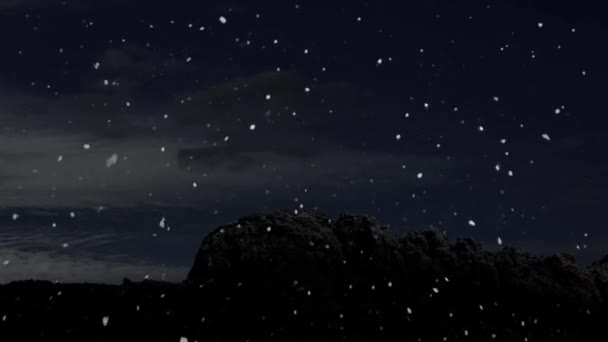冬天的圣诞节背景 晚上下着雪 — 图库视频影像