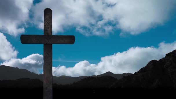 复活节当天 云彩飘浮在十字架的背景上 — 图库视频影像