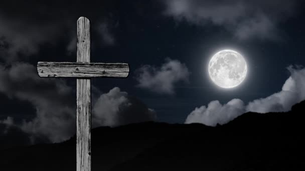 イースターデーの十字架の背景に雲が浮かぶ — ストック動画