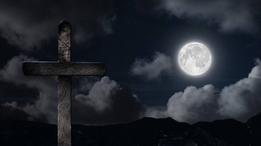 Paskalya gününde Haç 'ın arka planında bulutlar yüzer.