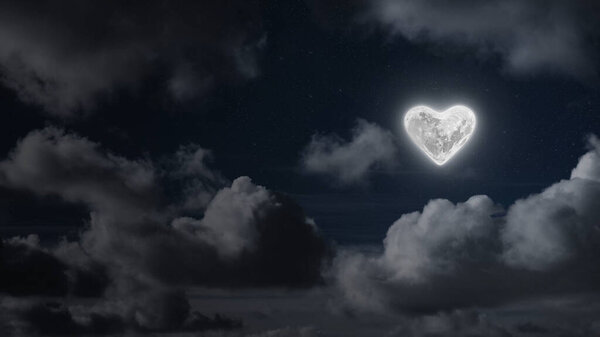 Moon heart-shaped shines over sea on valentine's day