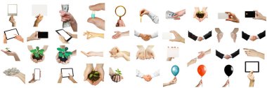 collection of objects with hand on white background clipart