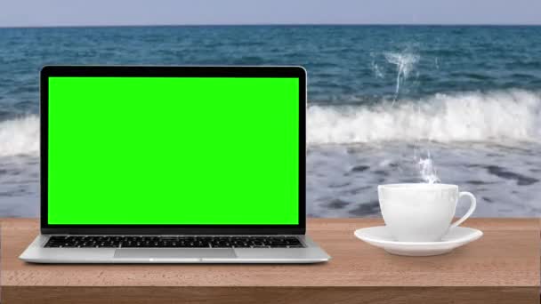 Moderner Laptop Mit Grünem Chromakey Bildschirm Hochwertiges Filmmaterial — Stockvideo