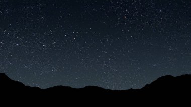 Bir dağ. Arkaplan gece gökyüzü yıldızlar, ay ve bulutlarla...