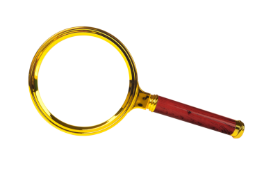 Şeffaf arkaplanda altın büyüteç