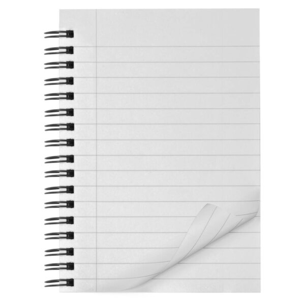 The isolated spiral paper notebook with curled paper