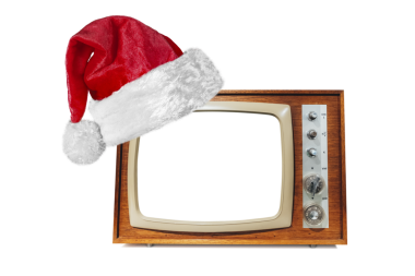Noel için Noel Baba şapkalı bir retro televizyon. PNG biçiminde şeffaf bir arkaplanı var.